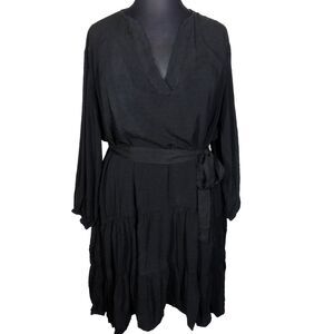 Pari Passu Black Swiss Dot V Neck Tiered Doby Dress Plus Size 24